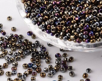 1000 pcs Round GLASS SEED BEADS, Rocailles - Black, Bronze - Size 12/0 Diameter 2 mm - Handmade Jewelry Making