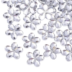 50 Perline Strass CABOCHON Fiore Strass Trasparenti 9 mm Acrilico da incollare - Retro Argento - Creazione Fai Da Te