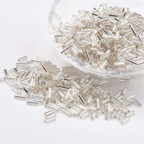 Lot de 500 PERLES de ROCAILLE TUBE Argent 5 mm diamètre 2 mm - creation bijoux