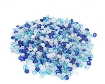 500 pcs Round GLASS SEED BEADS - Rocailles - Shades of blue and white - Multicolor - Size 6/0 Diameter 4 mm - Handmade Jewelry Making