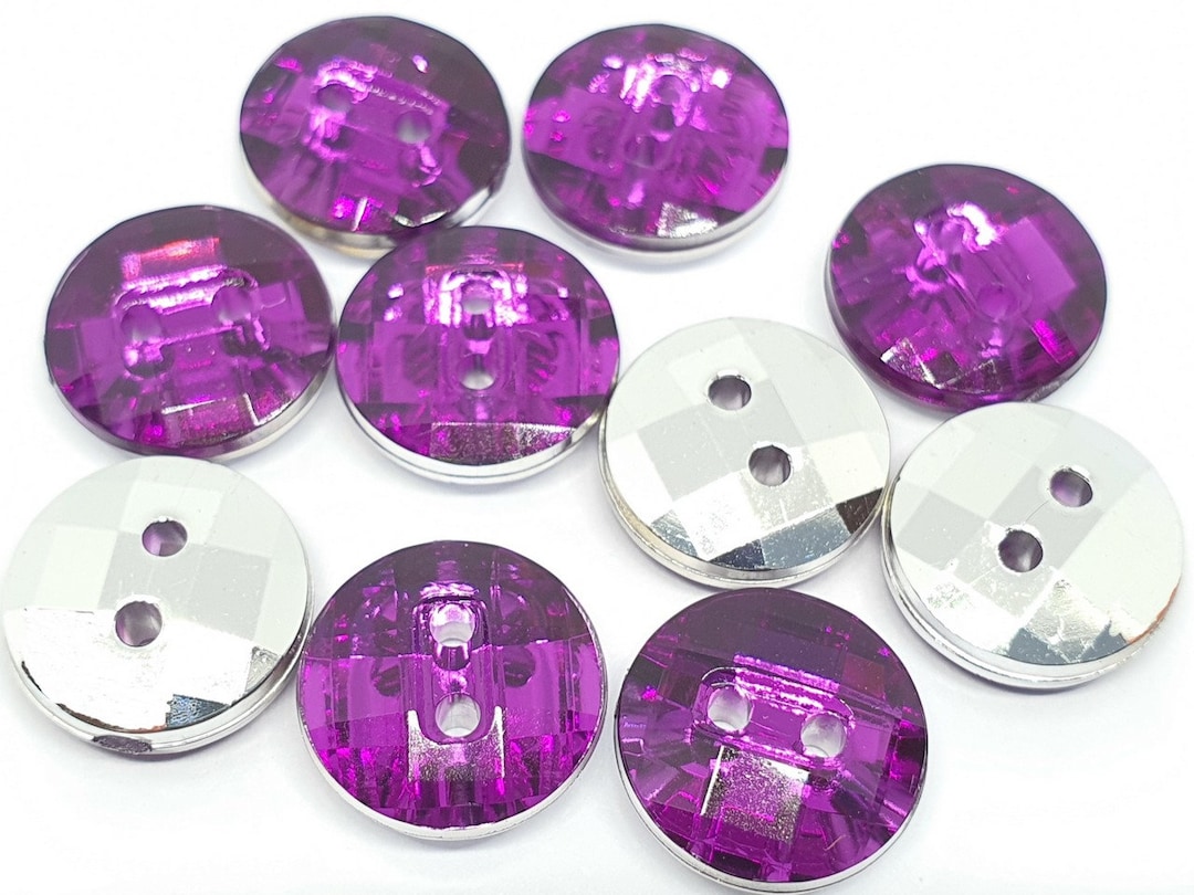 Lot De 10 Boutons En Acrylique Rose Avec Strass - Diamètre 10mm, 2 Trous, Pour Couture Et Créations