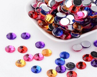 40 PERLES STRASS cabochon ROND a coller acrylique multicolore 10 mm - creation bijoux perles