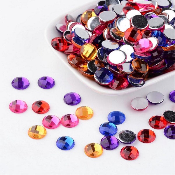 40 PERLES STRASS cabochon ROND a coller acrylique multicolore 10 mm - creation bijoux perles