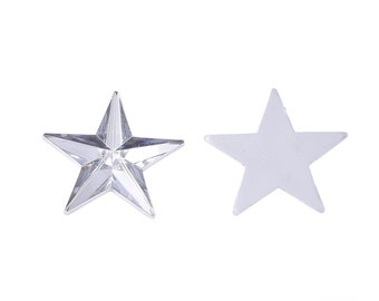 50 STRASS CABOCHON BEADS Transparent Star 14 mm Acrylic to stick - Silver Back - Creation Diy