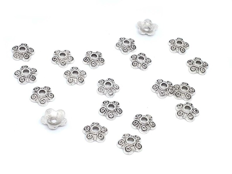 20 PEARL CUP INTERCALERS silver metal 10 mm flower shape pearl jewelry creation image 2