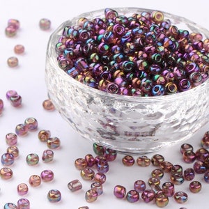 1000 pcs Round GLASS SEED BEADS, Rocailles - Purple, Blue and Green - Size 12/0 Diameter 2 mm - Handmade Jewelry Making