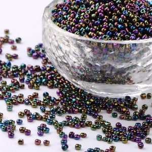 1000 Perline Multicolori Viola Blu Verde Iridescente Diametro 2 mm 12/0 - Creazione Gioielli