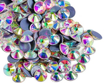 Shiny Iron-on Hotfix Rhinestones in Clear Glass Multicolor Reflections AB - 1.8mm - 2mm - 2.5mm - 3mm - 3.5mm - 5mm - 6mm