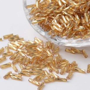 300 pcs CZECH glass bugle BEADS TUBE Twisty - Gold - Size 6 mm - Handmade Jewelry Making