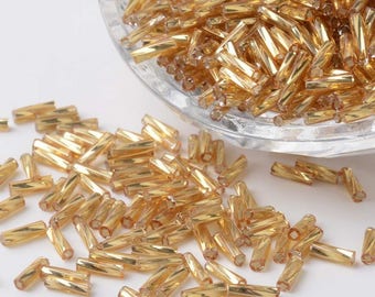 300 pcs CZECH glass bugle BEADS TUBE Twisty - Gold - Size 6 mm - Handmade Jewelry Making