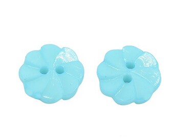 20 BOUTONS Acrylique Bleu clair forme Fleur diamètre 13 mm 2 trous - creation couture diy