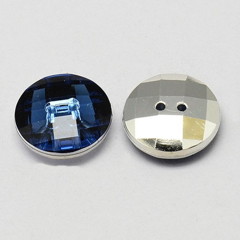 10 BOUTONS Acrylique STRASS Bleu Foncé 2 trous rond diamètre 10 mm creation couture DIY image 2