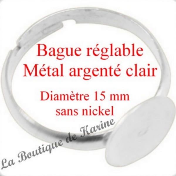 10 BAGUES ENFANT REGLABLE metal argente clair 15 mm - plateau fimo - creation bijoux perles