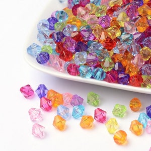 50 Faceted Spinning Top Beads Multicolor Acrylic 8 mm - Jewelry Making