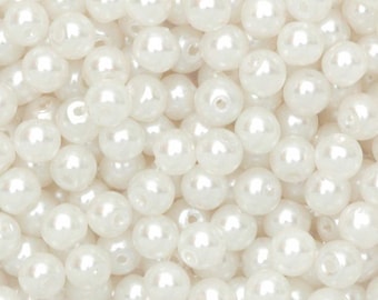 Lot De 50 PERLES NACREES Blanche ACRYLIQUE Ø 8 mm - Livraison Gratuite - Creation