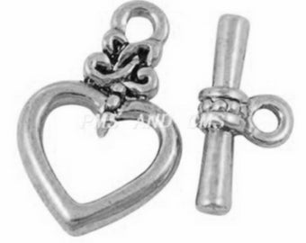 10 FERMOIRS TOOGLE toggle COEUR metal argente - creation bijoux perles