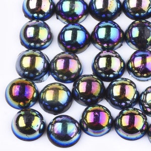 100 Perles CABOCHON Demi Rond à coller acrylique Noir NACRE AB avec Reflets multicolores 8 mm - Dos Plat - Creation Diy