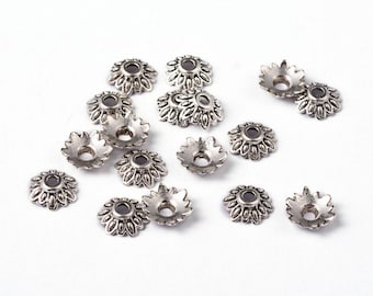 50 COUPELLES PERLE INTERCALAIRE metal argente 8 mm forme fleur - creation bijoux perles