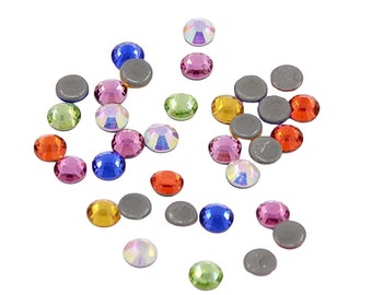 Shiny iron-on hotfix rhinestones in multicolor glass - 3 mm - 5 mm - 6 mm