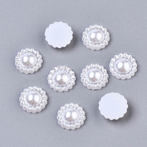 30 PERLES CABOCHON Demi Rond à coller acrylique Blanc NACRE Forme Fleur 9 mm - Dos Plat - Creation Diy