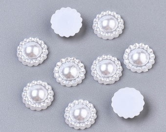 30 Half Round CABOCHON BEADS to glue White Acrylic MOTHER-OF-PEARL Flower Shape 9 mm - Flat Back - Creation Diy