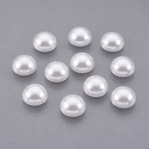 50 PERLES CABOCHON Demi Rond à coller acrylique Blanc NACRE 10 mm - Dos Plat - Creation Diy