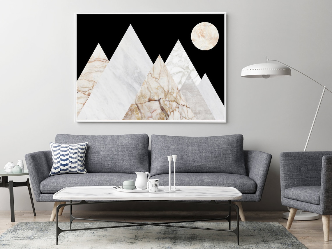 Moon Mountain Landscape Framed Wall Art Horizontal Large Etsy