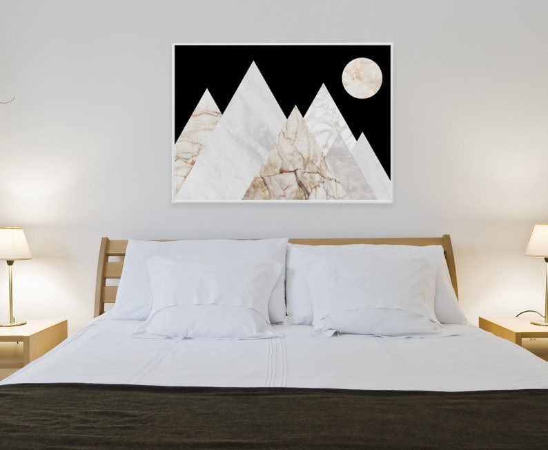 Moon Mountain Landscape Framed Wall Art Horizontal Large Etsy