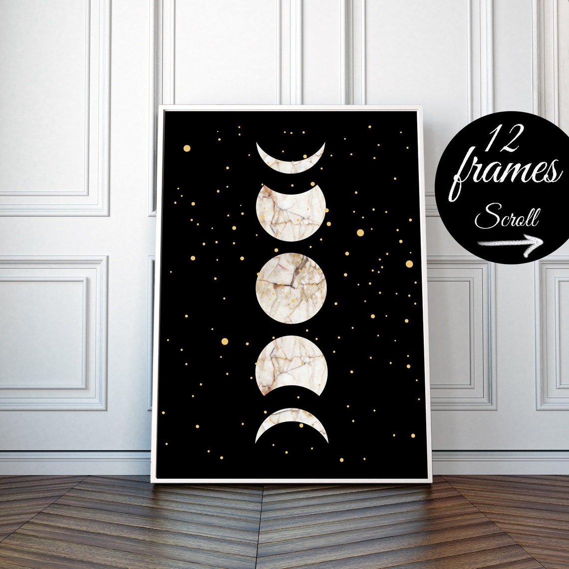 Phases Wall Art Moon Phases Gift Crescent Luna Art Urban Art Etsy