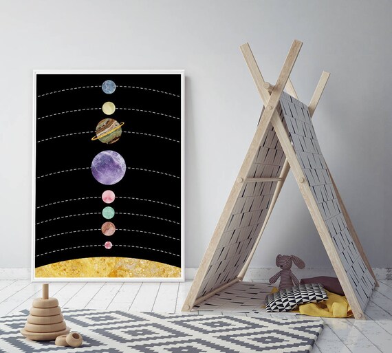 Space Kid Art Poster Solar System Astronomy Posters Galaxy Wall Art Marble Wall Artwork Nursery Large Wall Art Print Framed