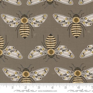 Bee Garden - Gingiber - Bumblebee - Metallic Slate - 48411-20M - Fabric is sold in 1/2 yard increments and cut continuously