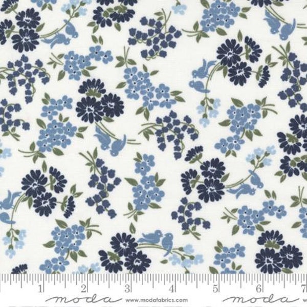 Dwell - Camille Roskelley - Songbird - Cream Blue - 55273-11 - Fabric is sold in 1/2 yard increments and cut continuously