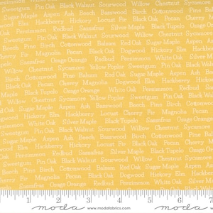 Cozy Up - Corey Yoder - Trees Text - Sunshine - 29124-24 - Fabric is sold in 1/2 yard increments and cut continuously