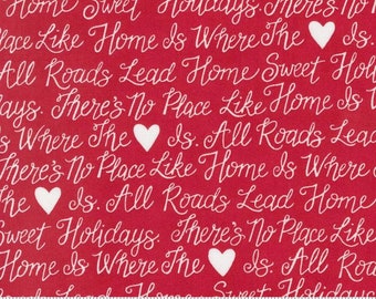 Holidays At Home - Deb Strain - Text - Berry Red - 56072-25 - Fabric is sold in 1/2 yard increments and cut continuously