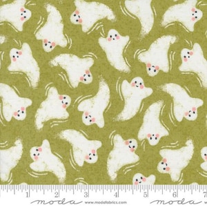 Hey Boo - Lella Boutique - Friendly Ghost - Witchy Green - 5211-17 - Fabric is sold in 1/2 yard increments and cut continuously