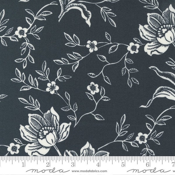 Fresh Fig Favorites - Fig Tree - Floral Damask - Black - 20410-29 - Fabric is sold in 1/2 yard increments