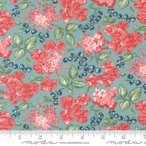 Rosemary Cottage - Camille Roskelley - Blooms - Sky - 55312-16 - Fabric is sold in 1/2 yard increments and cut continuously