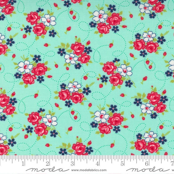 One Fine Day - Bonnie & Camille - Bliss Small Floral - Aqua - 55231-16 - Fabric is sold in 1/2 yard increments and cut continuously