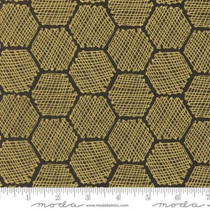 Bee Garden Honeycomb Metallic Black by Gingiber for Moda