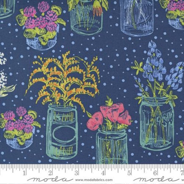 Wild Blossoms - Robin Pickens - Canning Jars - Navy - 48734-25 - Fabric is sold in 1/2 yard increments and cut continuously