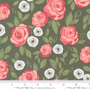 Love Note - Lella Boutique - Roses In Bloom - Olive - 5150-13 - Fabric is sold in 1/2 yard increments and cut continuously