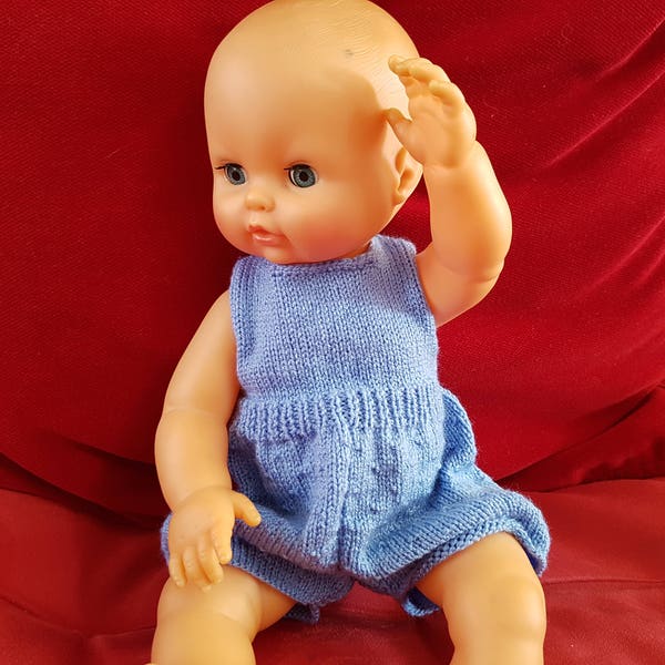 Barboteuse bleue, vêtement pour poupée, tricotée à la main, poupée 38 cm, habit de poupée