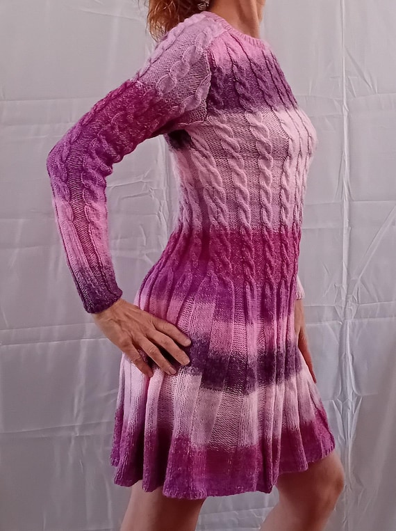 Camaieu dress, striped dress, hand-knitted dress, acrylic, round neck, flared hem, trapeze skater dress, Cable knit, unique piece Camaieu dress, striped dress, hand-knitted dress, acrylic, round neck, flared hem, trapeze skater dress, Cable knit, unique piece