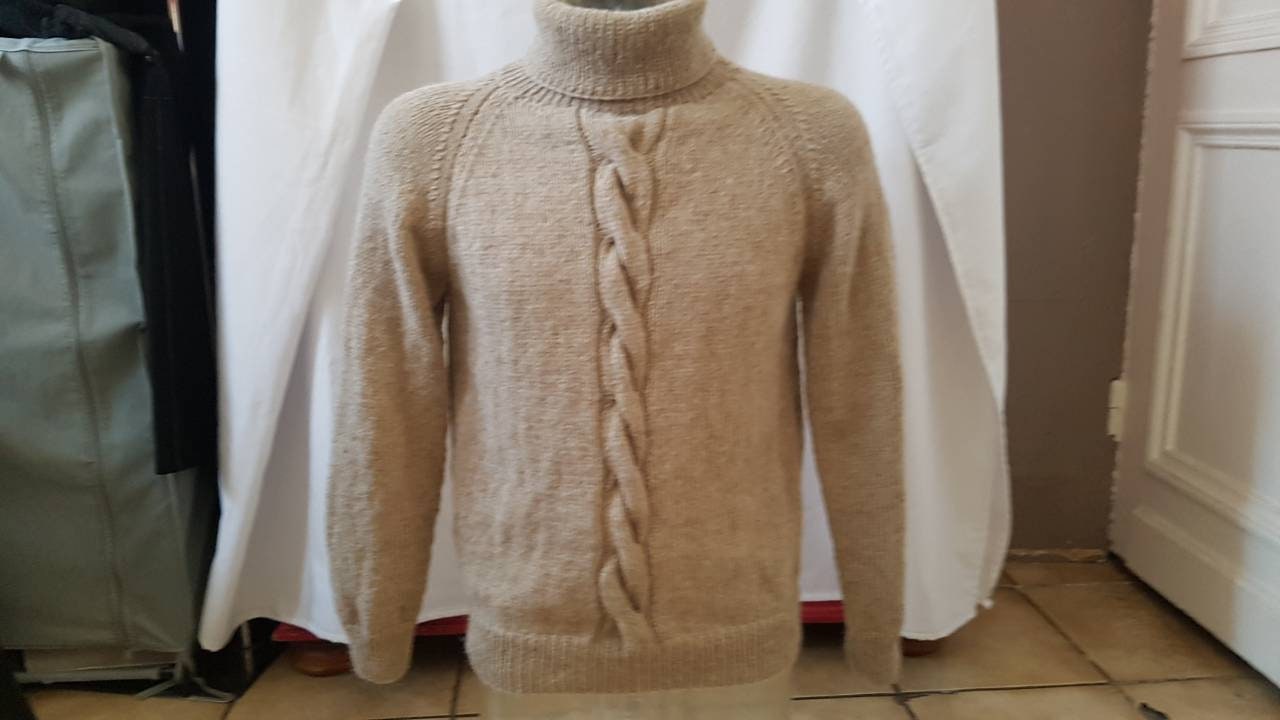 Men's Sweater Beige Raglan Turtleneck 