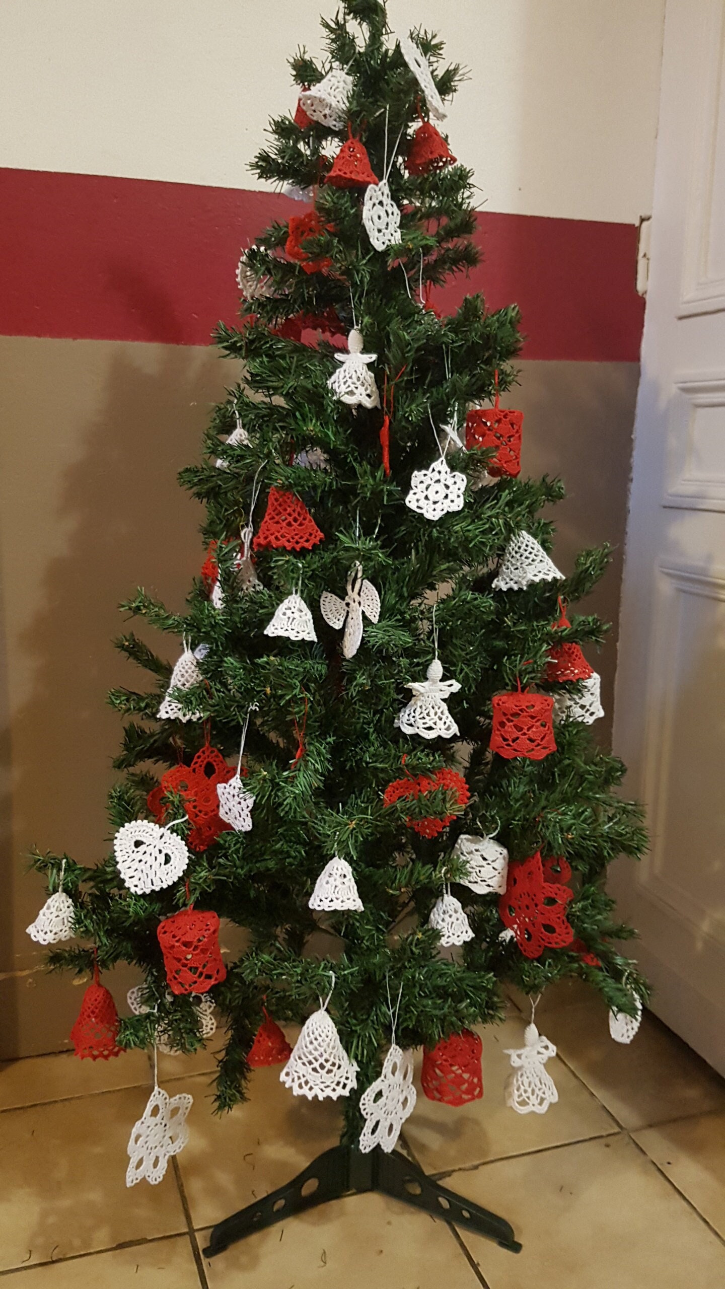 Décorations de Sapin, Cloches Blanches ou Rouges, Anges Blancs, Déco Au Crochet, Fait à La Main, en 