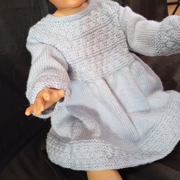 Robe bleue pour bébé, taille 3 mois, 6 mois, 12 mois, au tricot, fait à la main, en laine et acrylique, cadeau de naissance