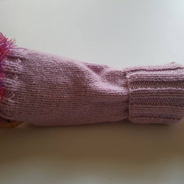 Mitaines pour enfant et pour femme, longues sur le poignet, au tricot, fait à la main, rose, en acrylique et fourrure synthétique, 4 tailles