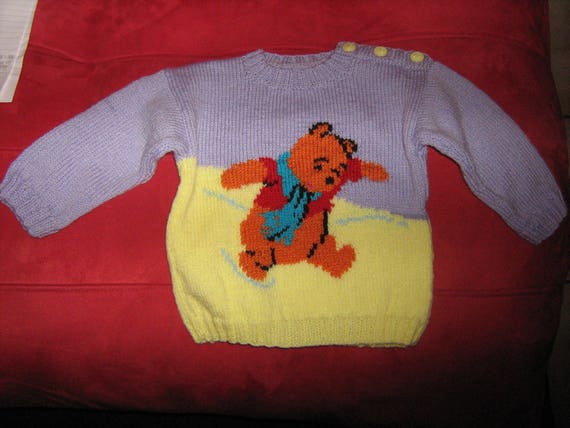 Pull pour bébé, avec jacquard ourson, taille 18 mois, tricoté à la