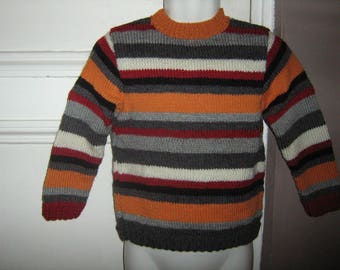 Striped sweater for boys, 6 colors, size 4 years, hand knitted, in acrylic and wool, in jersey, all seasons