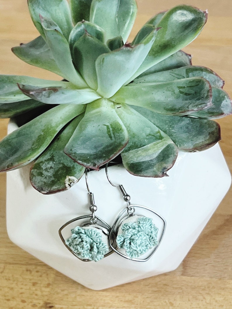 Succulent Earrings Embroidered image 3